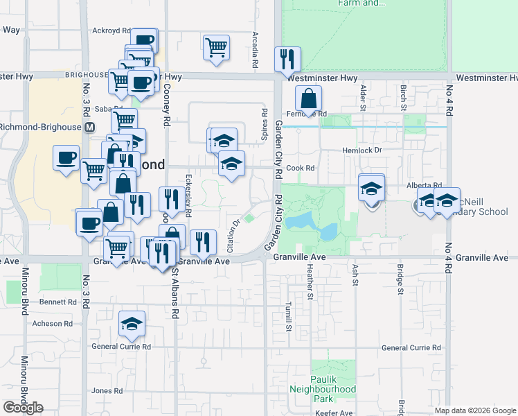 map of restaurants, bars, coffee shops, grocery stores, and more near in Richmond
