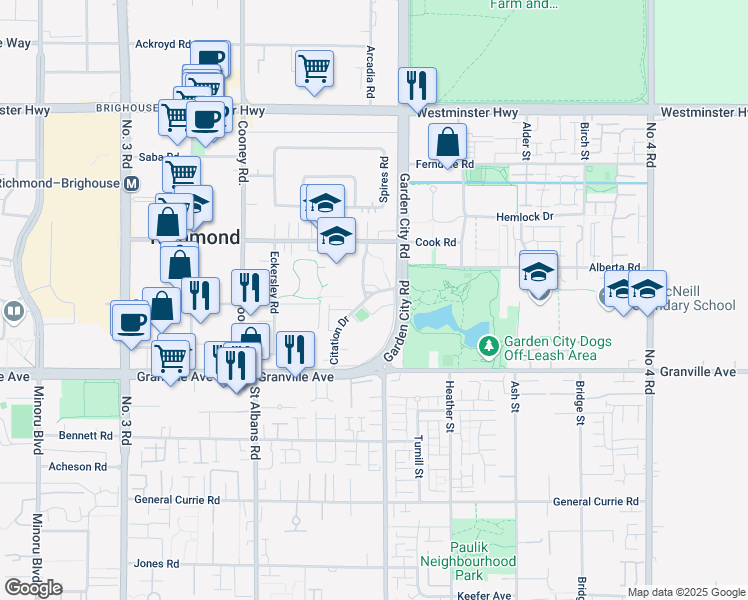 map of restaurants, bars, coffee shops, grocery stores, and more near in Richmond