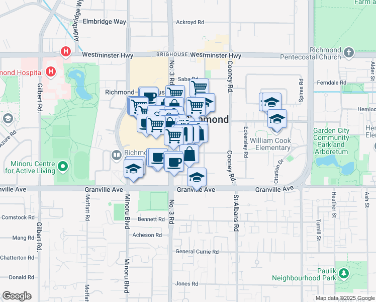 map of restaurants, bars, coffee shops, grocery stores, and more near 8095 Park Road in Richmond