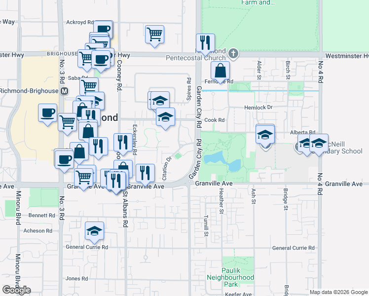 map of restaurants, bars, coffee shops, grocery stores, and more near 8640 Citation Drive in Richmond