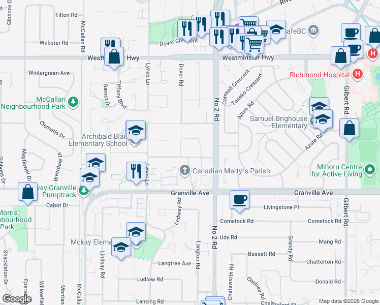 map of restaurants, bars, coffee shops, grocery stores, and more near 5711 Garrison Road in Richmond