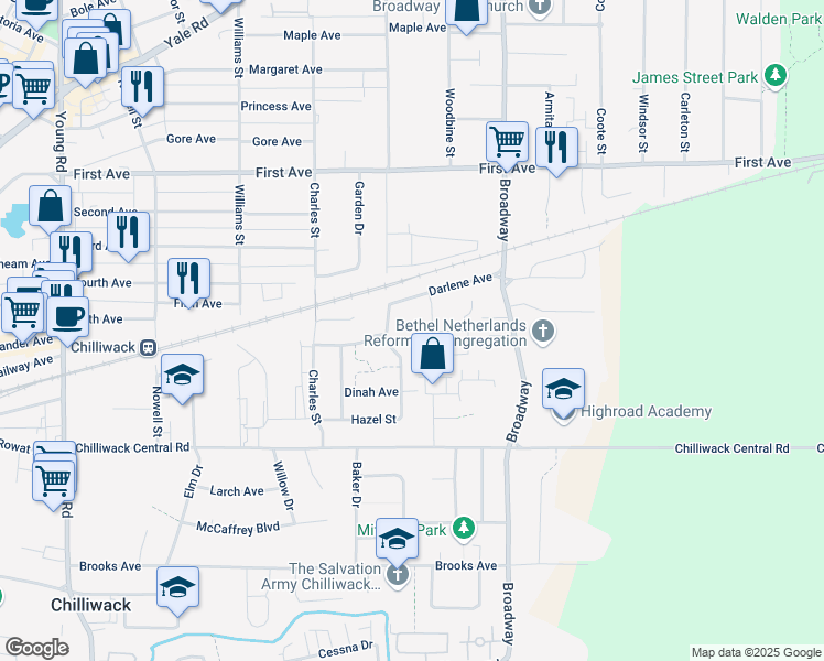 map of restaurants, bars, coffee shops, grocery stores, and more near 8951 Craven Place in Chilliwack