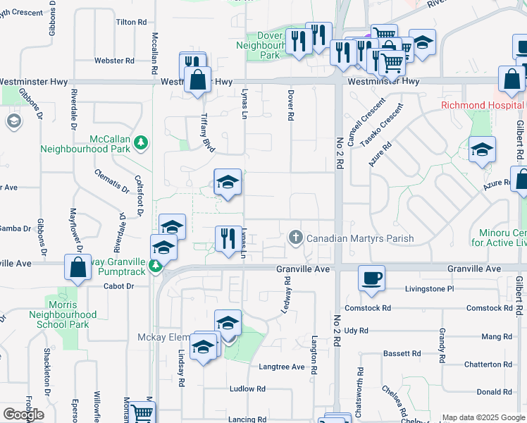 map of restaurants, bars, coffee shops, grocery stores, and more near 5471 Garrison Road in Richmond