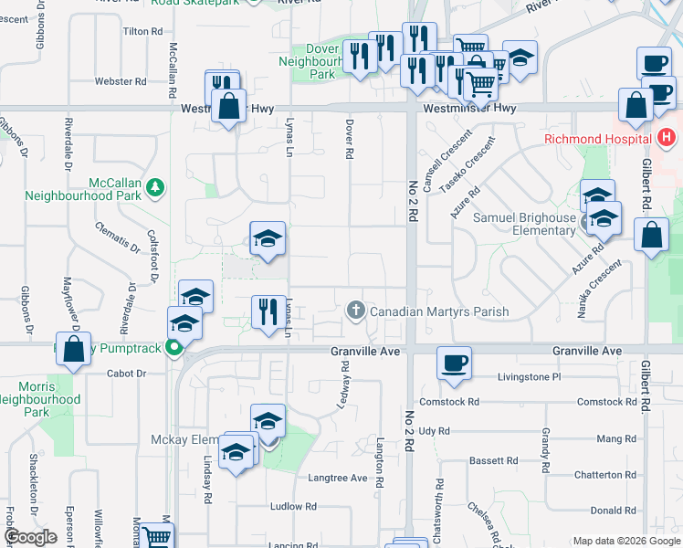 map of restaurants, bars, coffee shops, grocery stores, and more near 6115 Garrison Court in Richmond