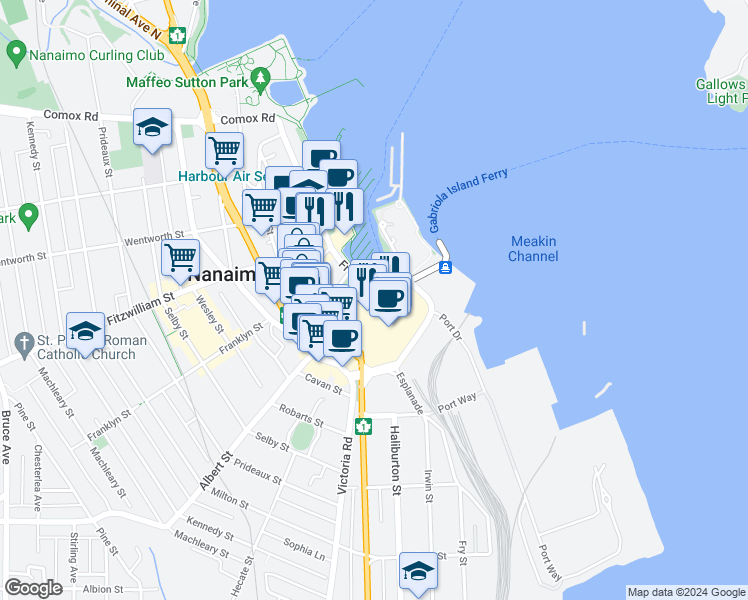 map of restaurants, bars, coffee shops, grocery stores, and more near 648 Terminal Avenue in Nanaimo