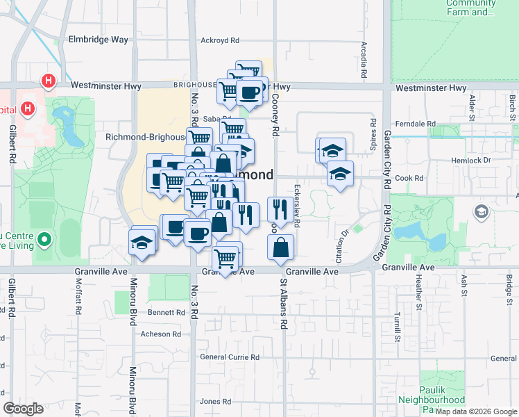 map of restaurants, bars, coffee shops, grocery stores, and more near 8291 Park Road in Richmond