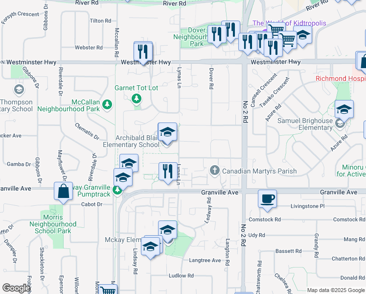 map of restaurants, bars, coffee shops, grocery stores, and more near 6560 Lynas Lane in Richmond