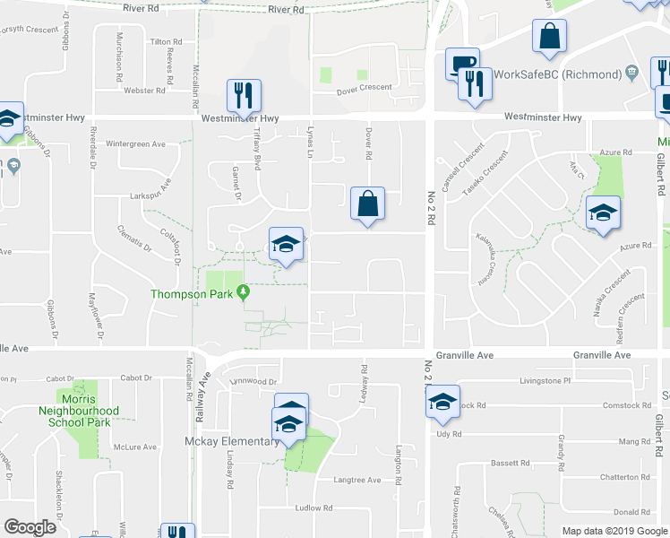 map of restaurants, bars, coffee shops, grocery stores, and more near 5560 Holt Avenue in Richmond