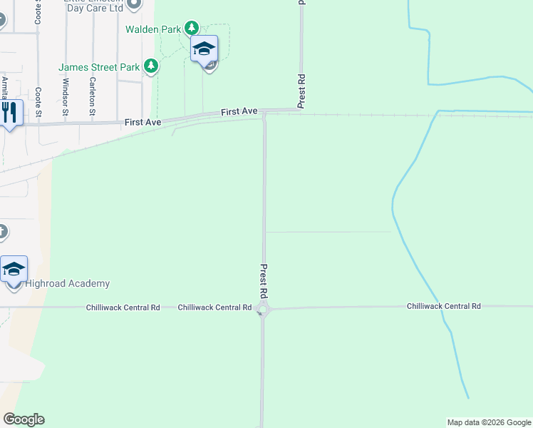 map of restaurants, bars, coffee shops, grocery stores, and more near 8980 Prest Road in Chilliwack
