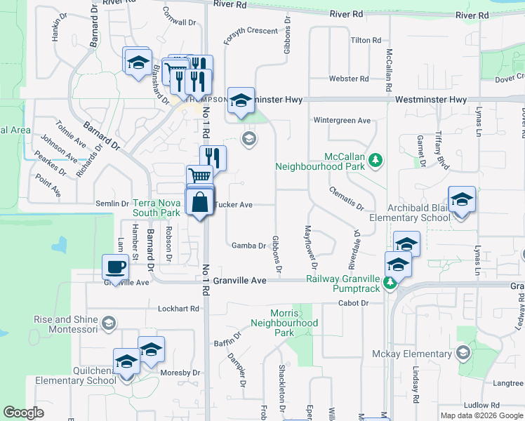 map of restaurants, bars, coffee shops, grocery stores, and more near 4260 Tucker Avenue in Richmond