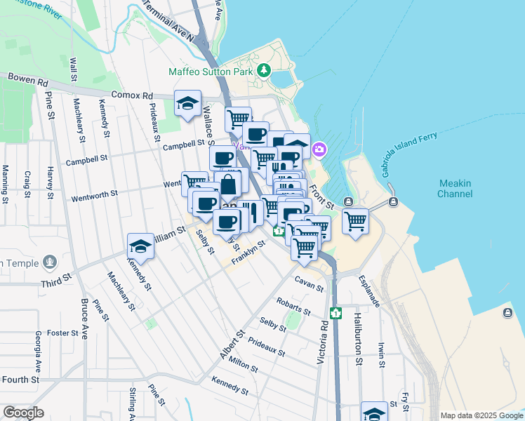 map of restaurants, bars, coffee shops, grocery stores, and more near 303 Terminal Avenue in Nanaimo