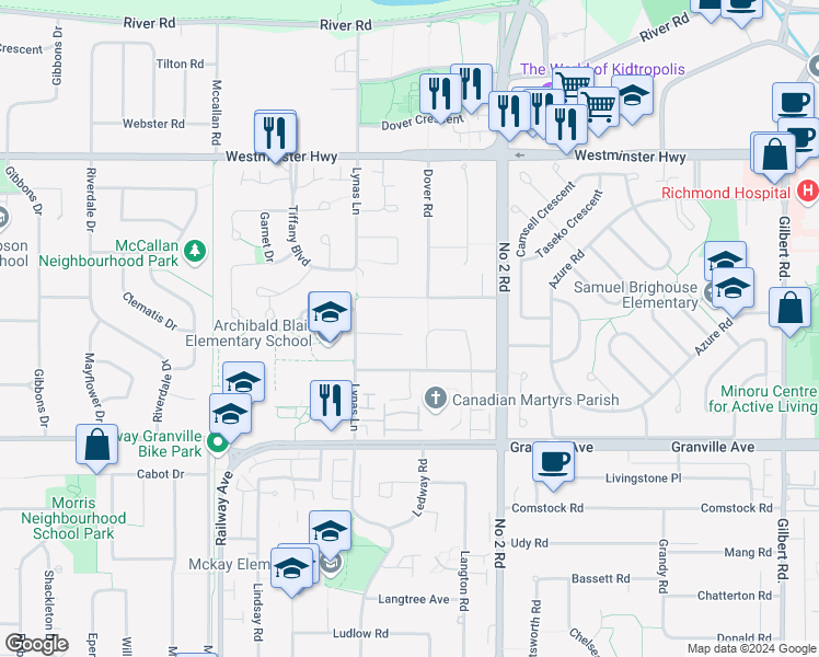 map of restaurants, bars, coffee shops, grocery stores, and more near 5651 Holt Avenue in Richmond