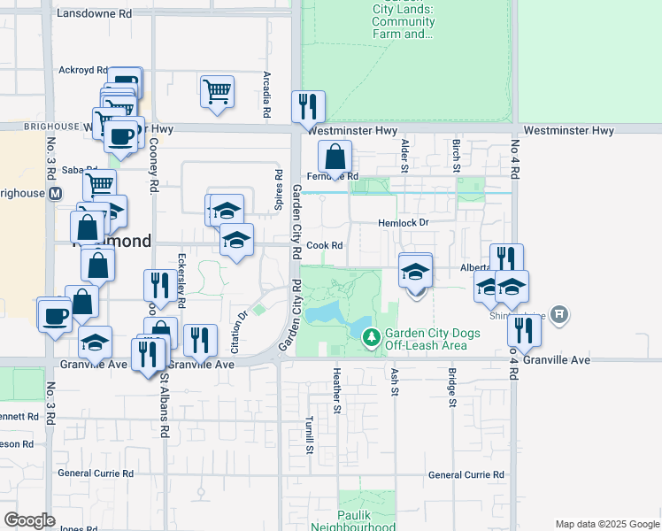 map of restaurants, bars, coffee shops, grocery stores, and more near in Richmond