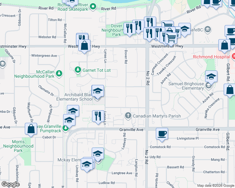 map of restaurants, bars, coffee shops, grocery stores, and more near 5611 Holt Avenue in Richmond