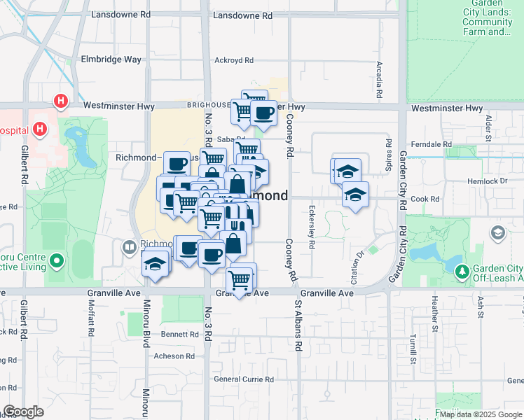 map of restaurants, bars, coffee shops, grocery stores, and more near in Richmond
