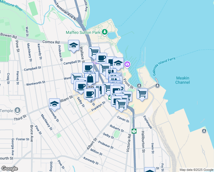 map of restaurants, bars, coffee shops, grocery stores, and more near 303 Terminal Avenue in Nanaimo