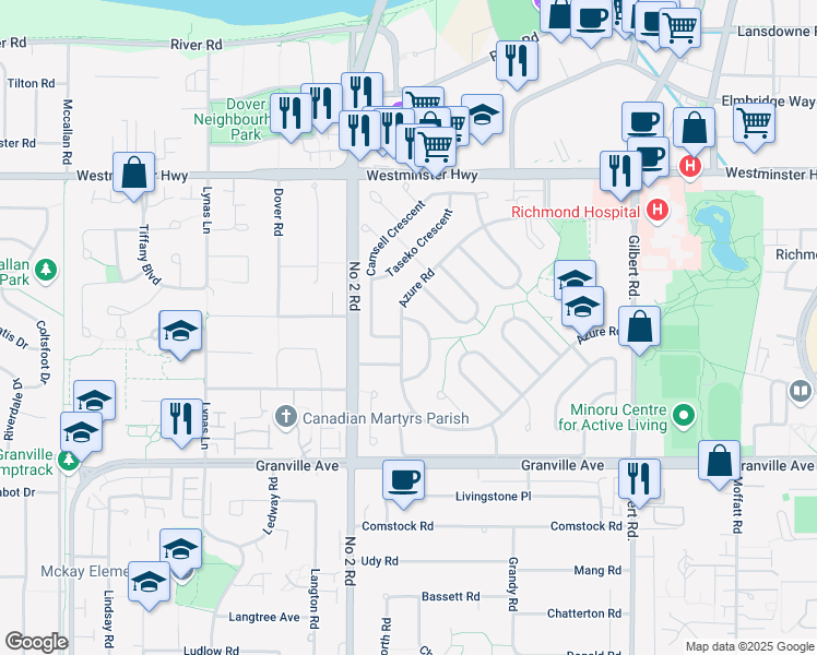 map of restaurants, bars, coffee shops, grocery stores, and more near in Richmond