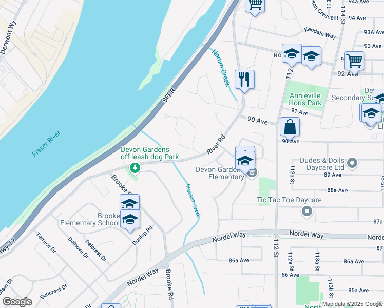map of restaurants, bars, coffee shops, grocery stores, and more near 8951 Collings Way in Delta
