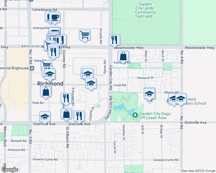 map of restaurants, bars, coffee shops, grocery stores, and more near in Richmond