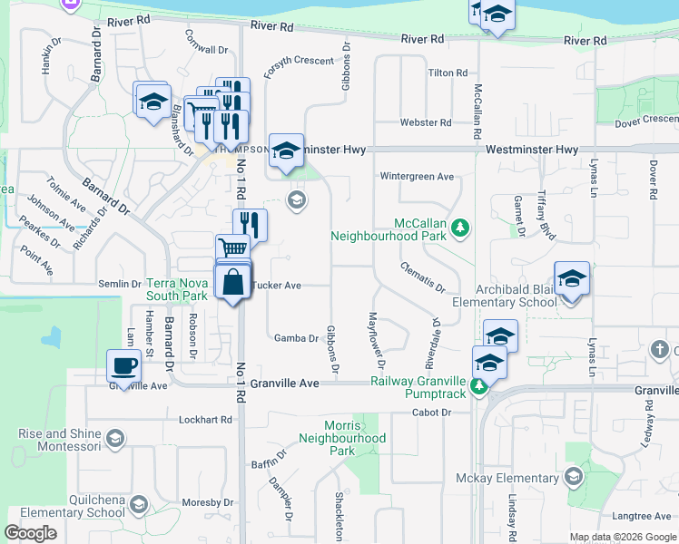 map of restaurants, bars, coffee shops, grocery stores, and more near 4420 Stonecrop Avenue in Richmond