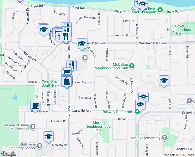 map of restaurants, bars, coffee shops, grocery stores, and more near 4420 Stonecrop Avenue in Richmond