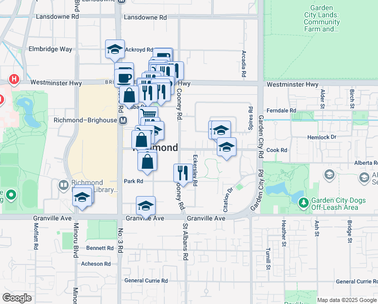 map of restaurants, bars, coffee shops, grocery stores, and more near 8400 Cook Road in Richmond