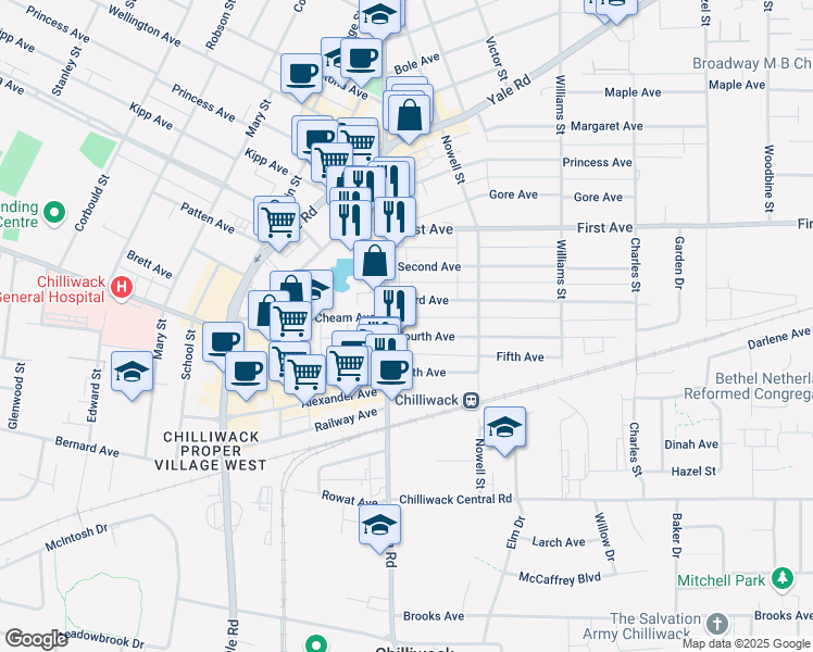 map of restaurants, bars, coffee shops, grocery stores, and more near in Chilliwack
