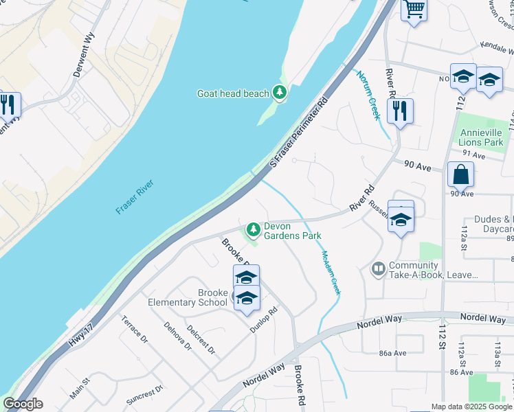 map of restaurants, bars, coffee shops, grocery stores, and more near 8953 Nelson View in Delta