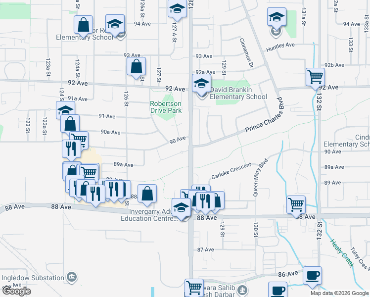 map of restaurants, bars, coffee shops, grocery stores, and more near 12779 Drummond Place in Surrey