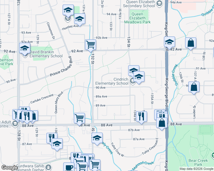 map of restaurants, bars, coffee shops, grocery stores, and more near in Surrey