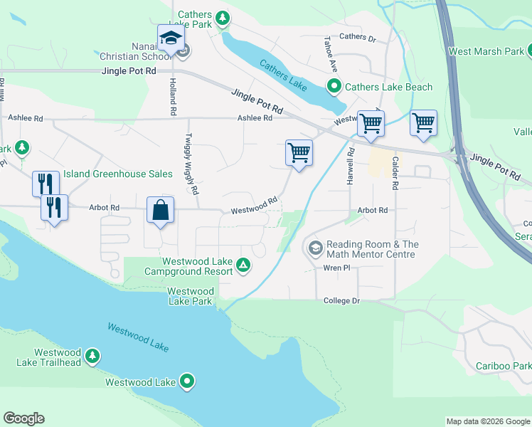 map of restaurants, bars, coffee shops, grocery stores, and more near 287 Westwood Road in Nanaimo