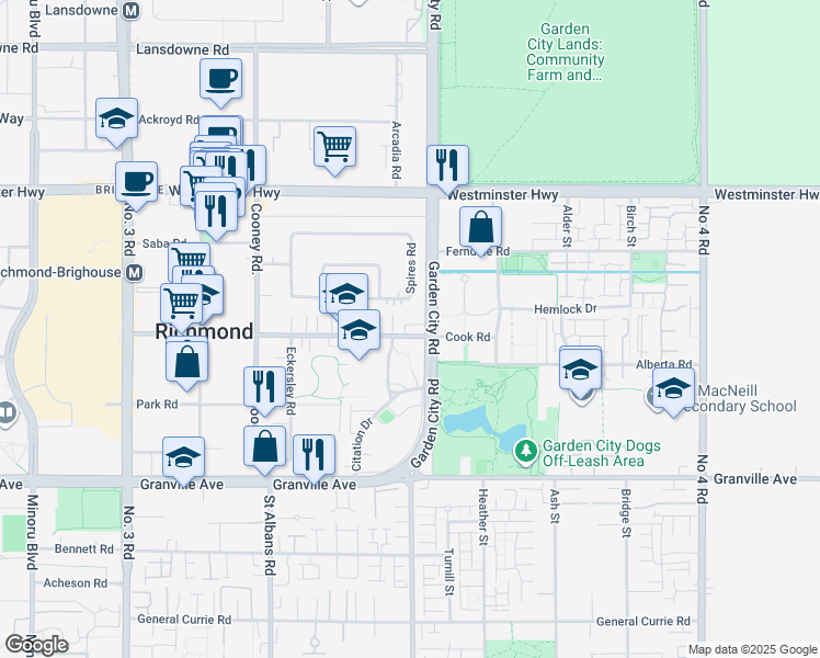 map of restaurants, bars, coffee shops, grocery stores, and more near 8891 Cook Road in Richmond