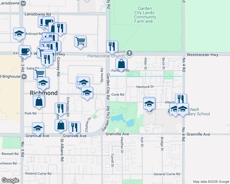 map of restaurants, bars, coffee shops, grocery stores, and more near in Richmond