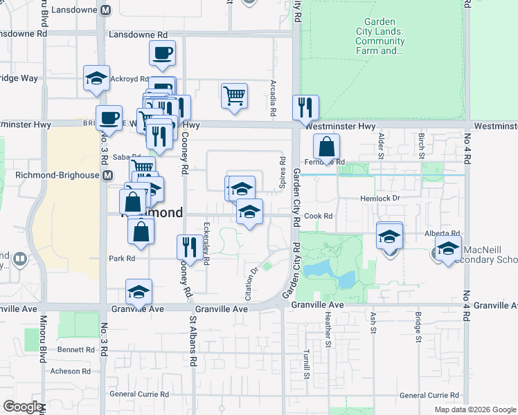 map of restaurants, bars, coffee shops, grocery stores, and more near in Richmond