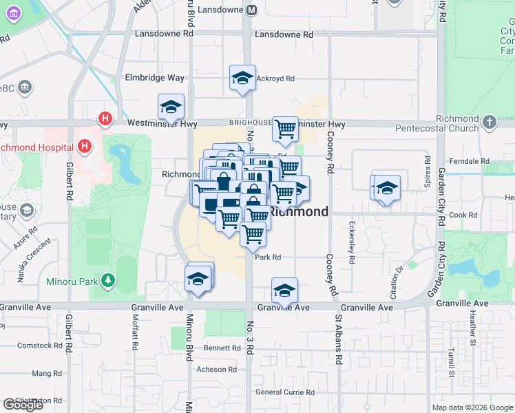 map of restaurants, bars, coffee shops, grocery stores, and more near 6388 No. 3 Road in Richmond
