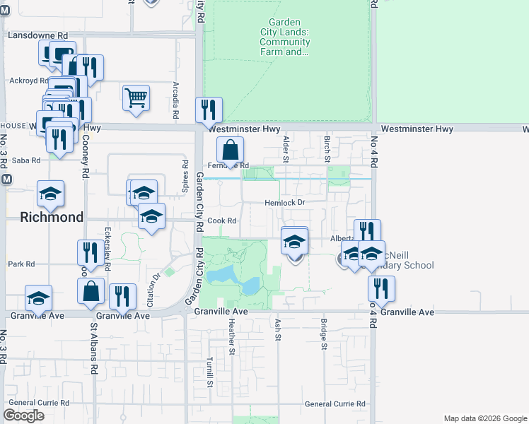 map of restaurants, bars, coffee shops, grocery stores, and more near in Richmond