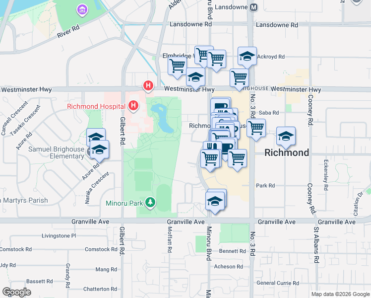 map of restaurants, bars, coffee shops, grocery stores, and more near 6355 Mah Bing St in Richmond