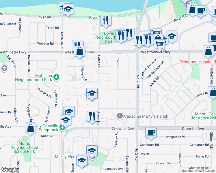map of restaurants, bars, coffee shops, grocery stores, and more near 5499 Walton Road in Richmond