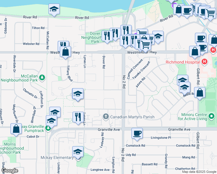 map of restaurants, bars, coffee shops, grocery stores, and more near 5651 Walton Road in Richmond