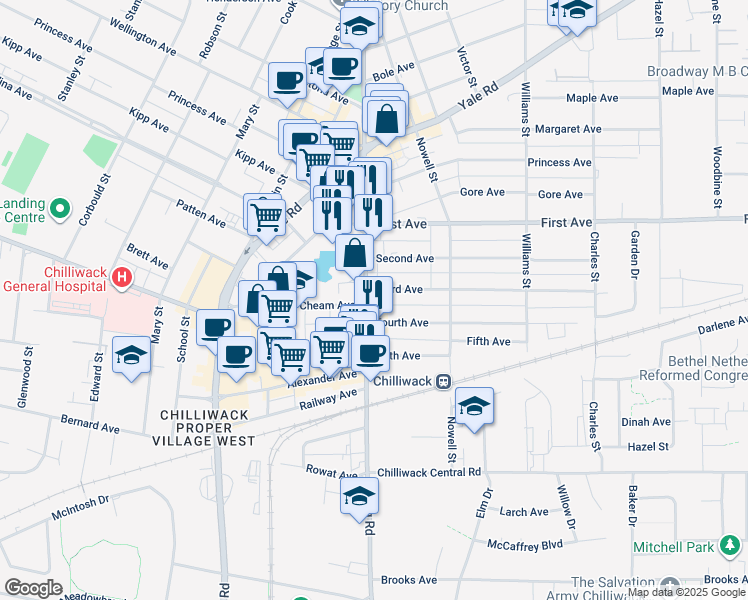 map of restaurants, bars, coffee shops, grocery stores, and more near in Chilliwack