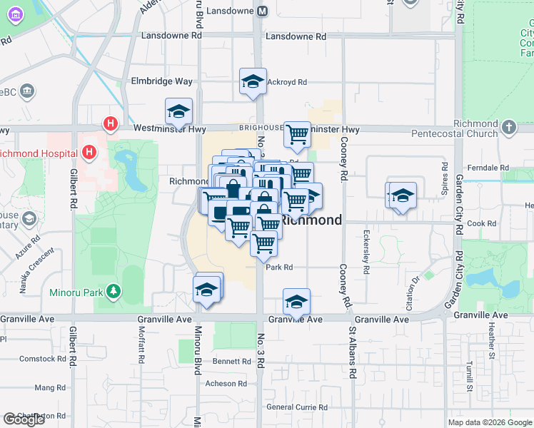map of restaurants, bars, coffee shops, grocery stores, and more near 6388 Number 3 Road in Richmond