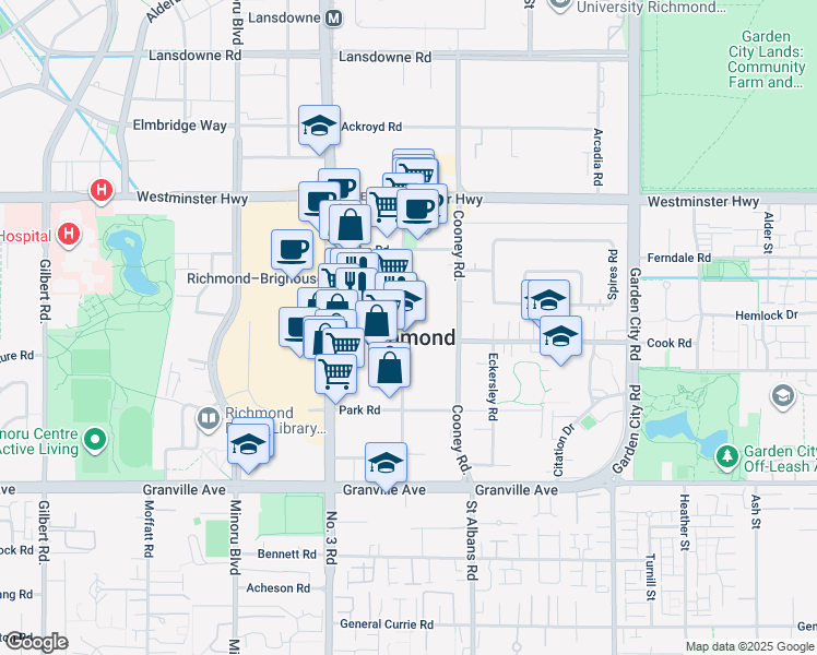 map of restaurants, bars, coffee shops, grocery stores, and more near in Richmond