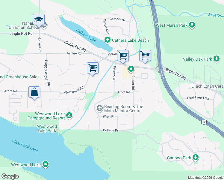 map of restaurants, bars, coffee shops, grocery stores, and more near 296 Harwell Road in Nanaimo