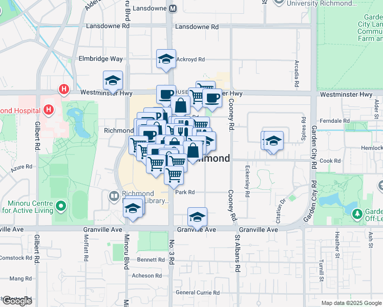 map of restaurants, bars, coffee shops, grocery stores, and more near 8133 Cook Road in Richmond