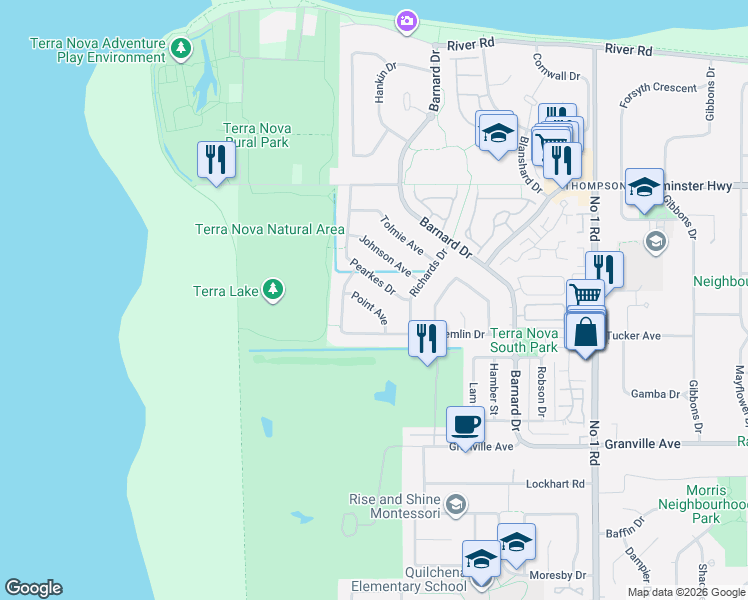 map of restaurants, bars, coffee shops, grocery stores, and more near 3331 Point Avenue in Richmond