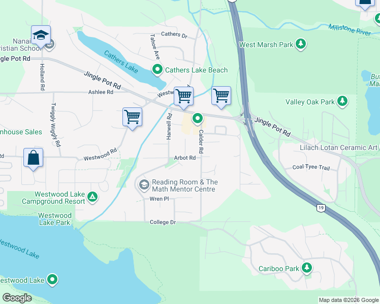 map of restaurants, bars, coffee shops, grocery stores, and more near 296 Kathryn Place in Nanaimo