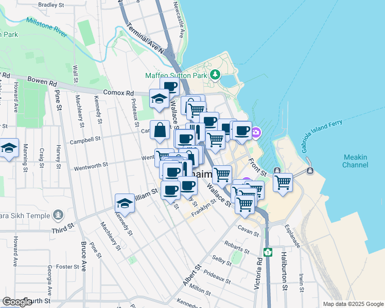map of restaurants, bars, coffee shops, grocery stores, and more near 231 Fraser Street in Nanaimo
