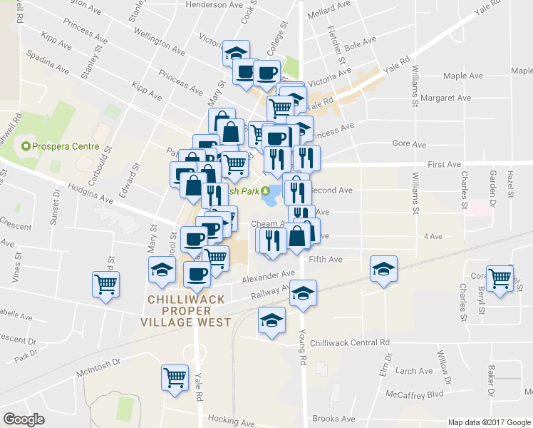 map of restaurants, bars, coffee shops, grocery stores, and more near in Chilliwack