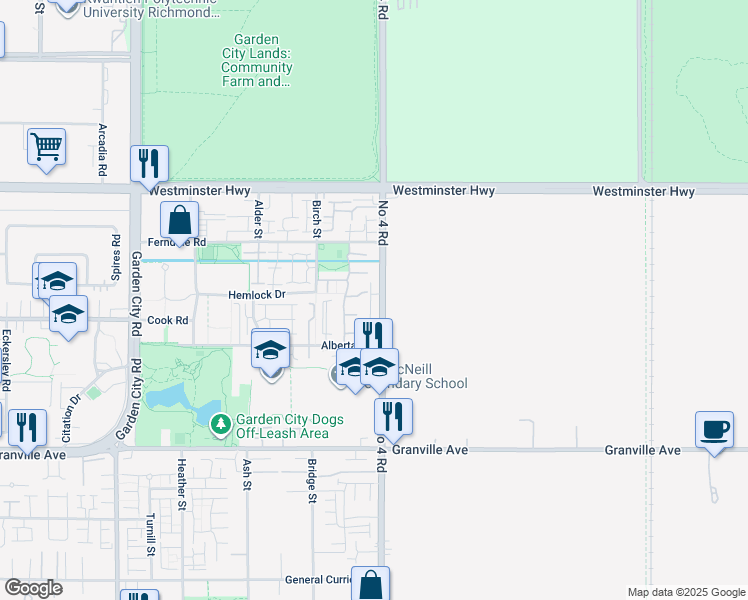 map of restaurants, bars, coffee shops, grocery stores, and more near 6331 Number 4 Road in Richmond