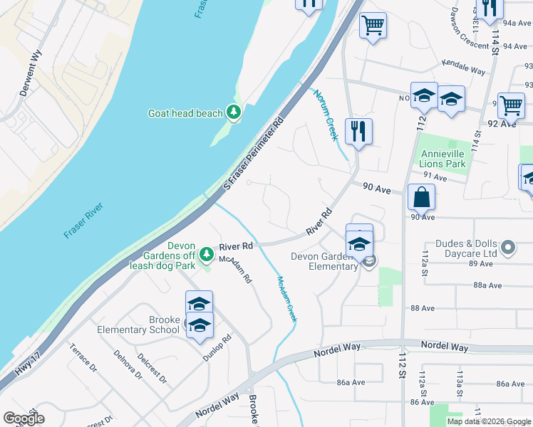 map of restaurants, bars, coffee shops, grocery stores, and more near 10987 Collings Place in Delta